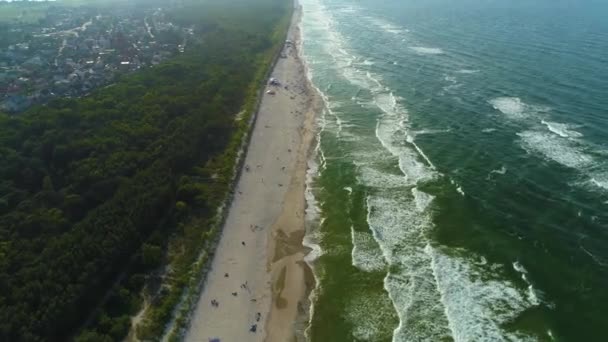 Strand Jastarnia Plaza Zatoka Aerial View Lengyelország Kiváló Minőségű Felvételek — Stock videók