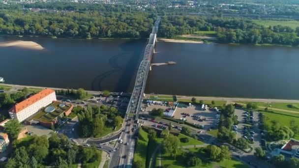 Landscape Pilsudski Bridge Vistula Torun Most Wisla Aerial View Lengyelország — Stock videók