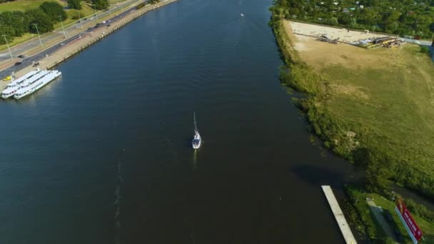 Boat Bielawa Plaza North East Marina Szczecin Odra Zachodnia Aerial — Videoclip de stoc