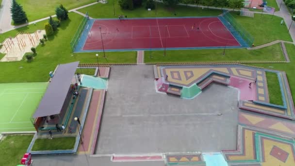 Skatepark Lomza Park Aerial View Polen Hoge Kwaliteit Beeldmateriaal — Stockvideo