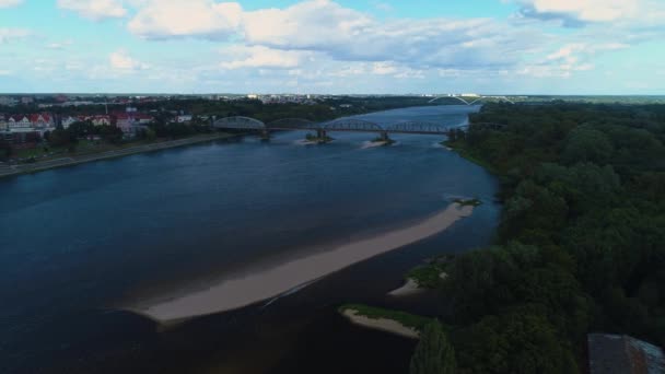 Hermosa Panorámica Del Río Vístula Torun Krajobraz Wisla Vista Aérea — Vídeos de Stock