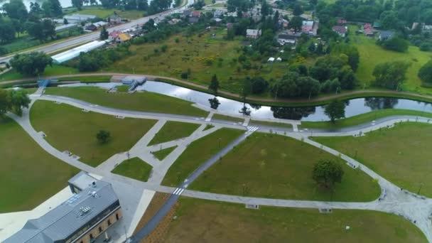 Boulevards Czarna Hancza Suwalki Bulwar Aerial View Poland High Quality — Stock Video