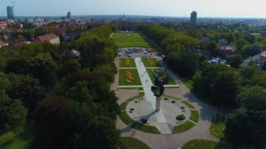 Panorama Pomnik Czynu Polakow Plac Jasne Blonia Szczecin Hava Görüntüsü Polonya. Yüksek kalite 4k görüntü