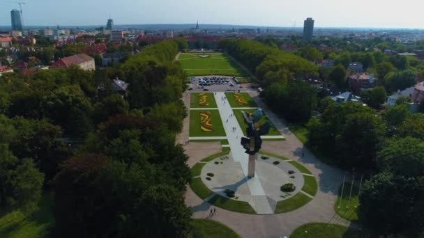 Panorama Pomnik Czynu Polakow Plac Jasne Blonia Szczecin Vista Aérea — Vídeo de stock