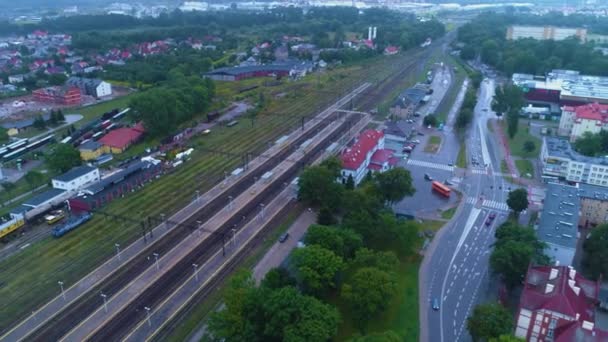 Panorama Tren Stasyonu Elk Dworzec Kolejowy Hava Görüntüsü Polonya Yüksek — Stok video