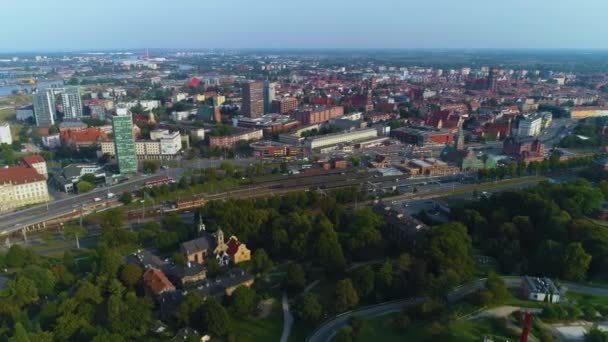 Panorama Estação Ferroviária Main Gdansk Dworzec Kolejowy Vista Aérea Polônia — Vídeo de Stock