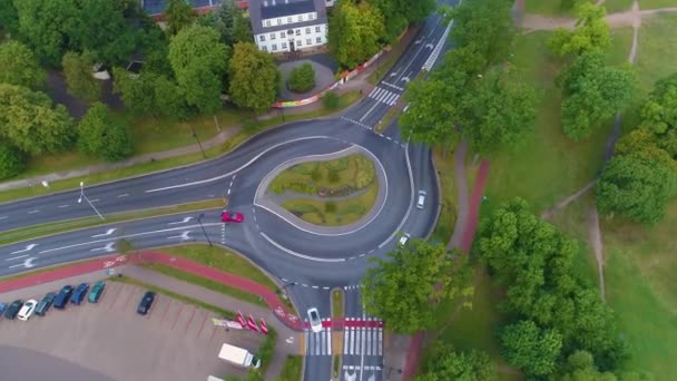 Roundabout Kilinskiego Street Elk Rondo Aerial View Poland High Quality — Stock Video