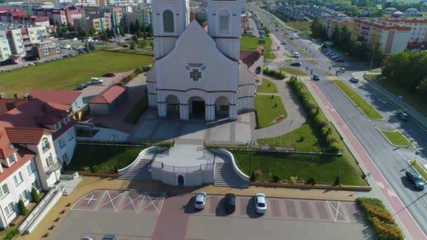 Romersk Katolska Kyrkan Lomza Kosciol Flygfoto Polen Högkvalitativ Film — Stockvideo