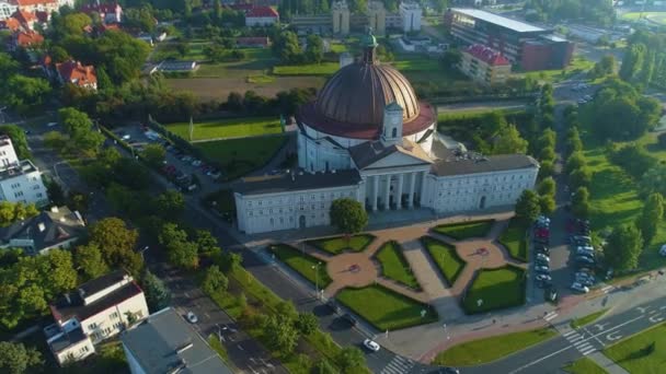 Τοπίο Ρωμαιοκαθολική Βασιλική Bydgoszcz Bazylika Aerial View Πολωνία Υψηλής Ποιότητας — Αρχείο Βίντεο