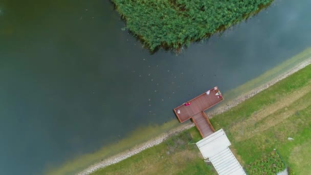 Bridge Pond Fountain Piaseczno Staw Pomost Fontanna Aerial View Polsko — Stock video
