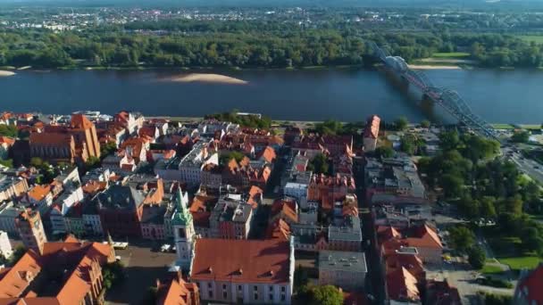 Gamla Stan Pilsudski Bridge Vistula Torun Mest Wisla Flygfoto Polen — Stockvideo