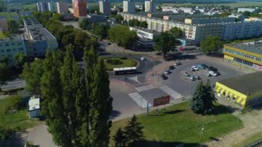 Konin Dworzec Kolejowy 'deki Tren İstasyonu Polonya Hava Görüntüsü. Yüksek kalite 4k görüntü