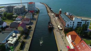 Port Quay in Darlowo Nabrzeze Portowe Havaalanı Polonya. Yüksek kalite 4k görüntü