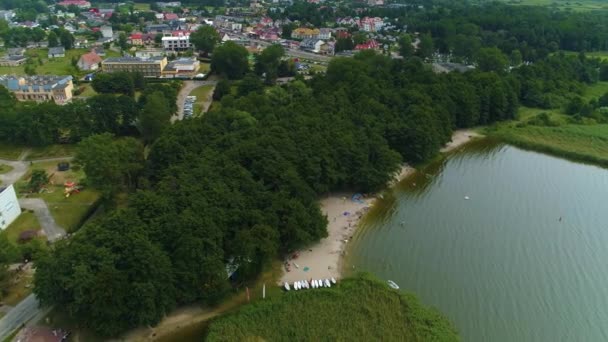 Jezioro Bukowo Plaża Dabki Jeziora Krajobraz Widok Powietrza Polska Wysokiej — Wideo stockowe