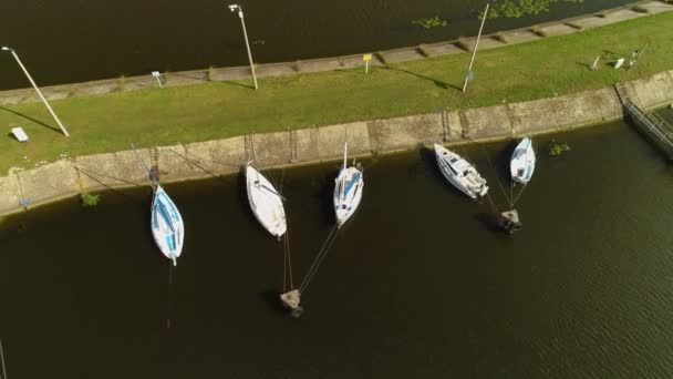 Boote Marina Lagune Wloclawek Wisla Przystan Zalewie Fluss Weichsel Luftaufnahme — Stockvideo