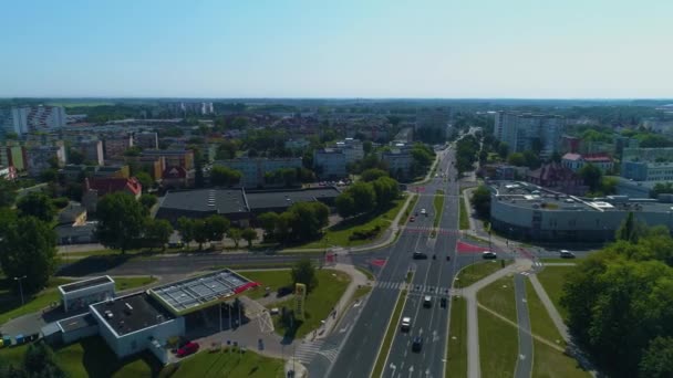Ulica Kaczyńskiego Piękna Panorama Lubin Widok Lotu Ptaka Polska Wysokiej — Wideo stockowe