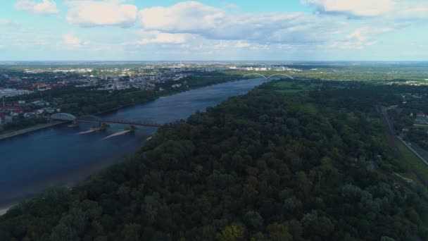 Beautiful Panorama Vistula River Torun Krajobraz Wisla Aerial View Poland — стокове відео