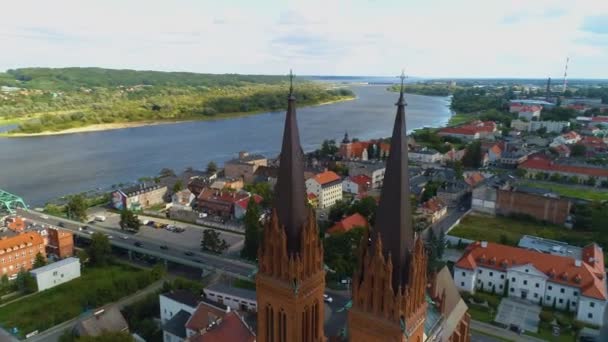 Panorama Beautiful Basilica Wloclawek Bazylika Nmp Aerial View Polsko Vysoce — Stock video