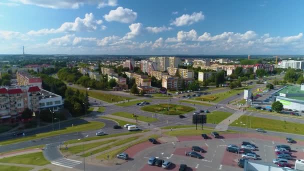 Avenue Aleja Solidarnosci Lomza Rondo Aerial View Lengyelország Kiváló Minőségű — Stock videók