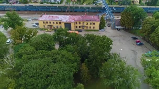 Train Station Ostroleka Dworzec Kolejowy Aerial View Poland High Quality — Stock Video