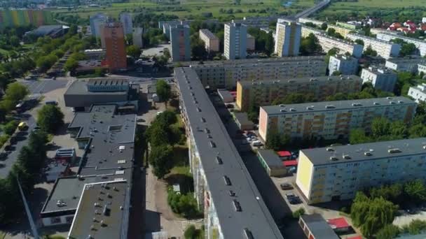 Skyscrapers House Estate Konin Wiezowce Osiedle Aerial View Polen Hoge — Stockvideo