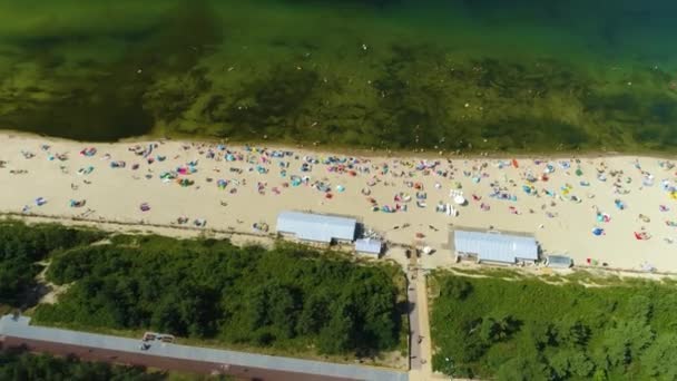 Beautiful Beach Baltic Sea Krynica Morska Plaza Aerial View Poland — стокове відео