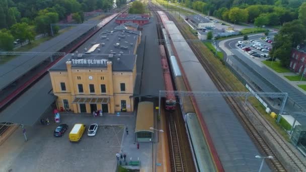 Tren Stasyonu Torun Parlak Dworzec Kolejowy Hava Görüntülü Polonya Yüksek — Stok video