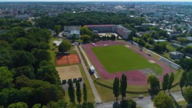 Stadyum Osir Siedlce Stadyumu Hava Görüntüsü Polonya. Yüksek kalite 4k görüntü