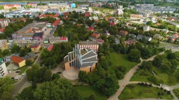 Kerkpark Lokietka Wloclawek Kosciol Aerial View Polen Hoge Kwaliteit Beeldmateriaal — Stockvideo