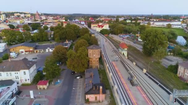 Bahnhof Gorzow Wielkopolski Dworzec Kolejowy Luftaufnahme Polen Hochwertiges Filmmaterial — Stockvideo