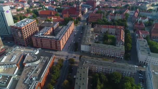 Piękna Panorama Starego Miasta Gdańsk Krajobraz Stare Miasto Widok Lotu — Wideo stockowe