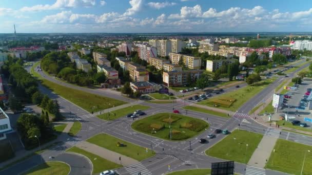 Panorama Avenue Aleja Solidarnosci Lomza Rondo Aerial View Poland High — Stock Video