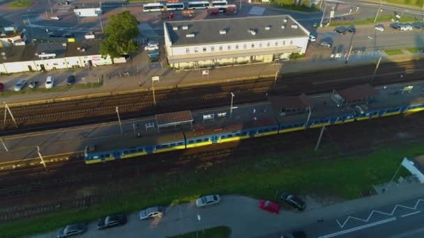 Station Rumia Dworzec Kolejowy Aerial View Polen Hoge Kwaliteit Beeldmateriaal — Stockvideo
