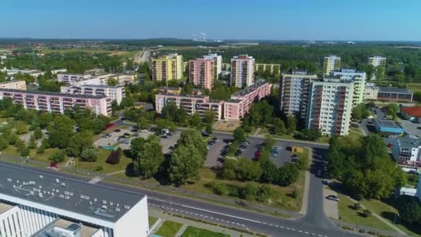 Skyscrapers House Estate Konin Wiezowce Osiedle Aerial View Poland High — Stock Video
