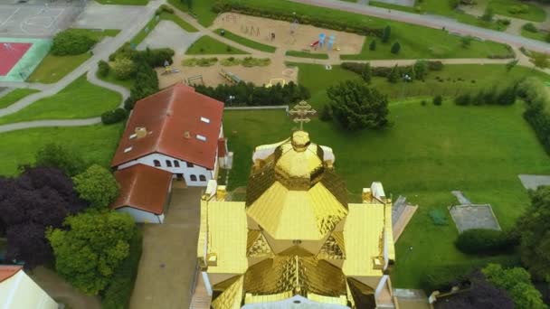 Igreja Ortodoxa Koszalin Cerkiew Bogurodzicy Vista Aérea Polônia Imagens Alta — Vídeo de Stock