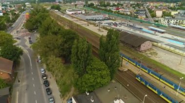 Wejherowo Tren İstasyonu Dworzec Kolejowy Pkp Hava Görüntülü Polonya. Yüksek kalite 4k görüntü