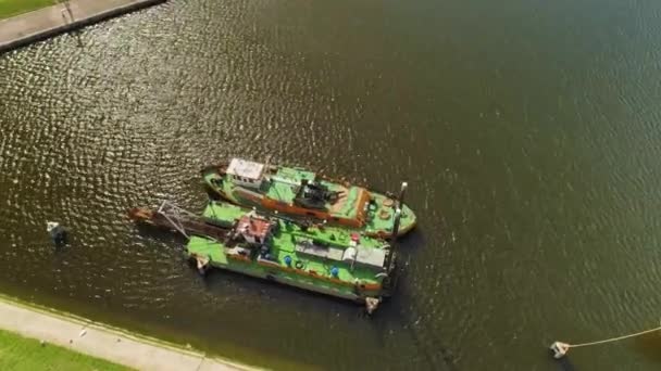 Boats Marina Lagoon Wloclawek Wisla Przystan Zalewie River Vistula Aerial — стокове відео