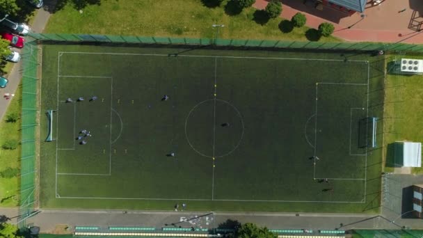 Top Football Field Trzesacz Boisko Aerial View Poland Vysoce Kvalitní — Stock video