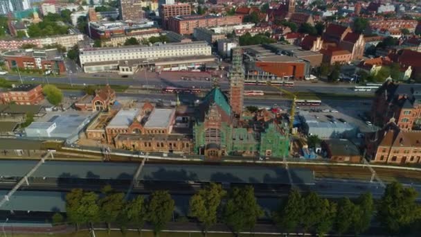 Station Main Gdansk Dworzec Kolejowy Luchtfoto View Polen Hoge Kwaliteit — Stockvideo