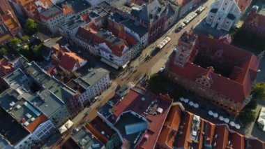 Eski Kasaba Meydanı Torun Ratusz Centrum Stary Rynek Hava Görüntüsü Polonya. Yüksek kalite 4k görüntü