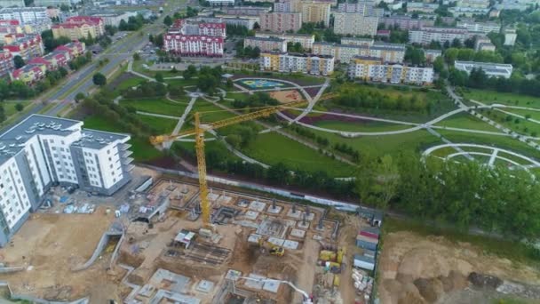 Строительство Небоскребов Lomza Budowa Wiezowce Centrum Park Aerial View Poland — стоковое видео