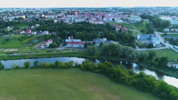 Manzara Narew Nehri Lomza Rzeka Hava Görüntüsü Polonya Yüksek Kalite — Stok video