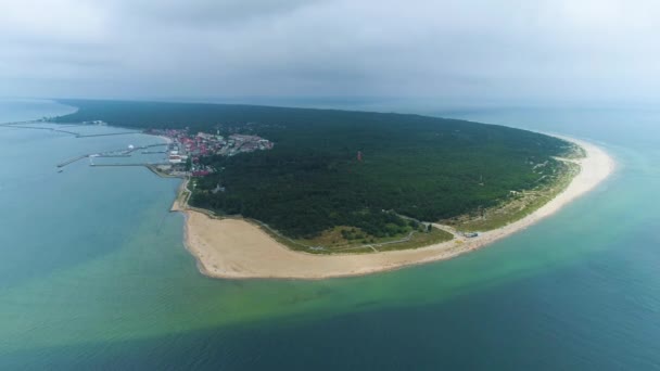 Όμορφη Παραλία Τοπίο Hel Krajobraz Plaza Aerial View Πολωνία Υψηλής — Αρχείο Βίντεο