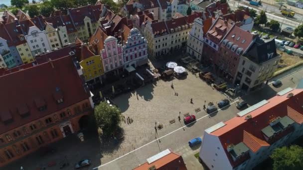Pasar Hay Szczecin Rynek Sienny Ratusz Staromiejski Pemandangan Udara Polandia — Stok Video