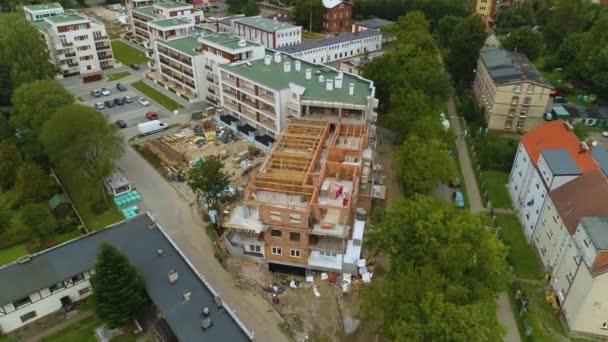 Gebäude Bau Slupsk Budynek Budowa Luftaufnahme Polen Hochwertiges Filmmaterial — Stockvideo