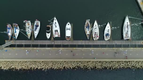 Top Boats Harbor Hel Port Statki Luftaufnahme Polen Hochwertiges Filmmaterial — Stockvideo