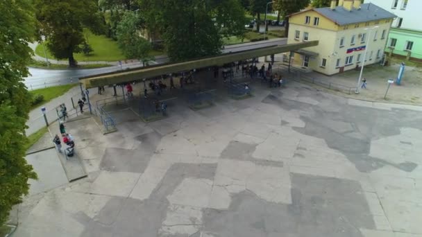 Busstation Pila Dworzec Autobusowy Aerial View Polen Hoge Kwaliteit Beeldmateriaal — Stockvideo