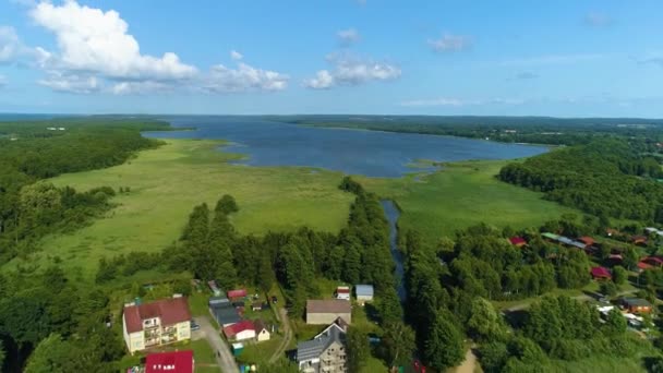 Prachtig Landschap Sarbskomeer Leba Piekny Krajobraz Luchtfoto View Polen Hoge — Stockvideo