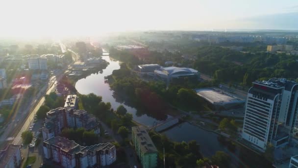 River Tower Hall Luczniczka Bydgoszcz Wiezowiec Rzeka Brda Aerial View — Stock video