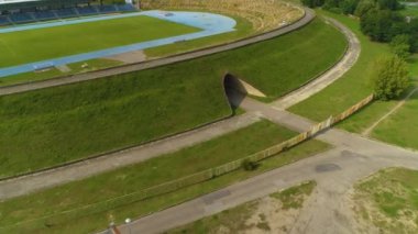 Mosir Stadyumu, Pila Stadyumu, hava manzaralı Polonya. Yüksek kalite 4k görüntü